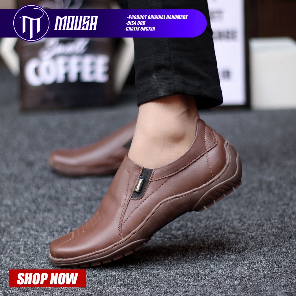 Sepatu Slip On Loafers Pria Pantofel Casual Kerja Kulit Asli Mousa Badil