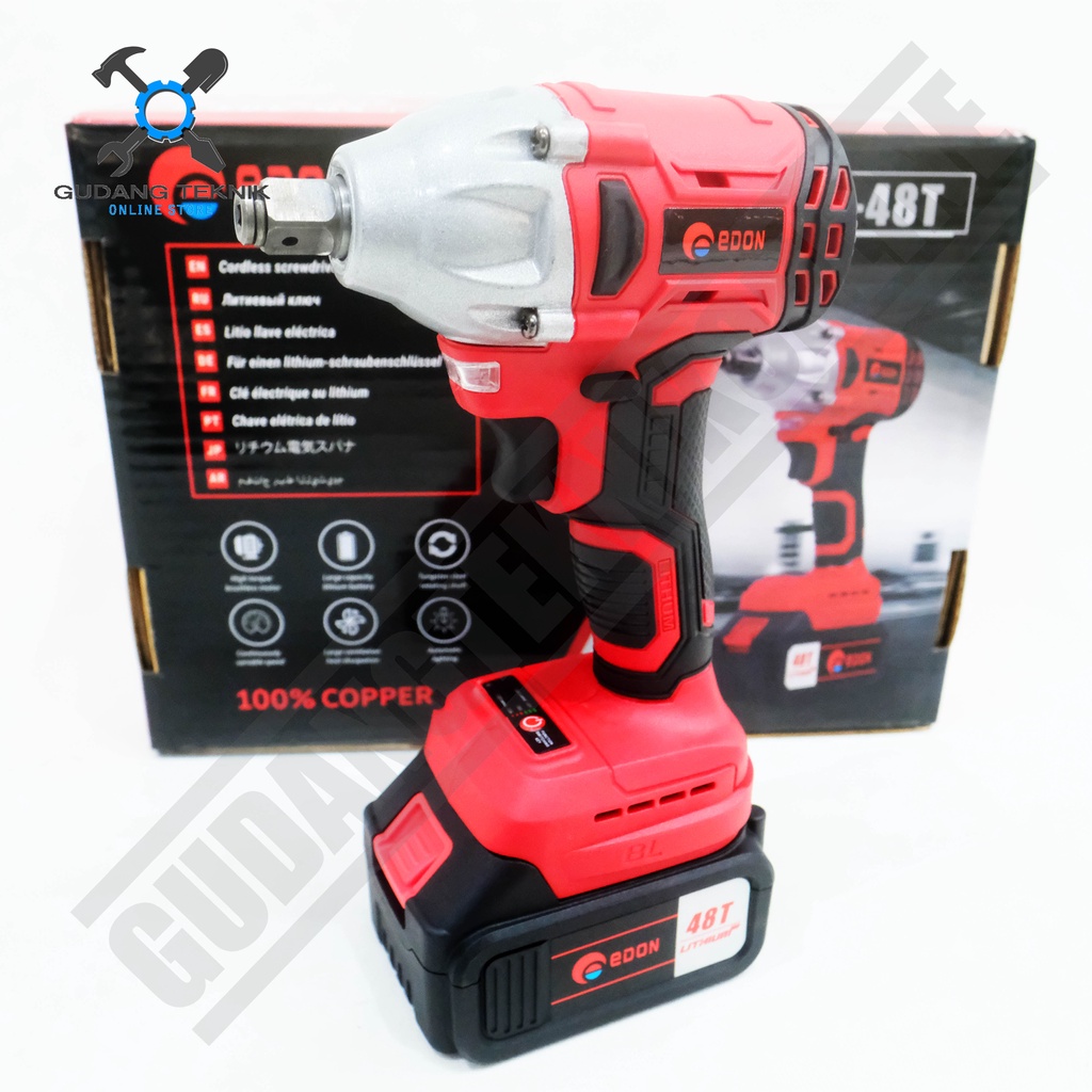 Impact Wrench CORDLESS ED-48T 48V EDON / Mesin Pembuka Buka Pengencang Baut BATERAI BATERY 48 Volt ED48T EDON