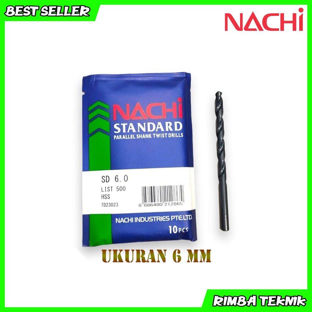 Mata Bor Besi HSS Nachi Asli Ukuran 6 mm Original 6.0mm