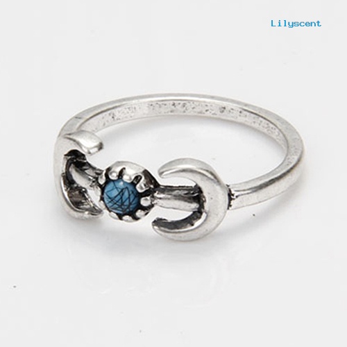 [LS]6Pcs Turquoise Arrow Moon Triangle Above Knuckle Ring Cincin Tumpuk Ujung Jari Tengah