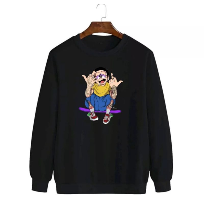 Sweater crewbeck Nobita unisex pria wanita