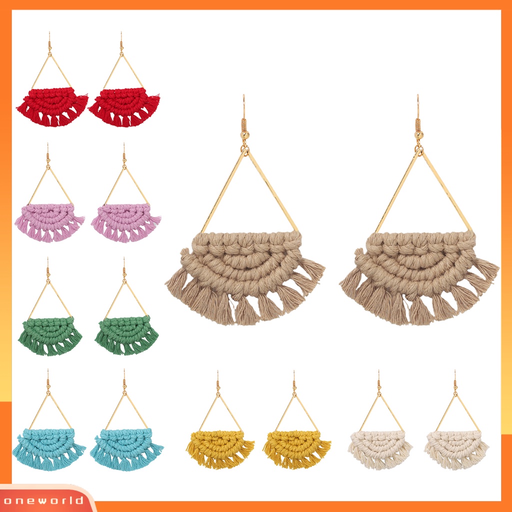 [WONE] 1pasang Anting Kait Gaya Bohemia Rumbai Bergigi Ringan Braided Hook Menjuntai Earrings Untuk Pantai