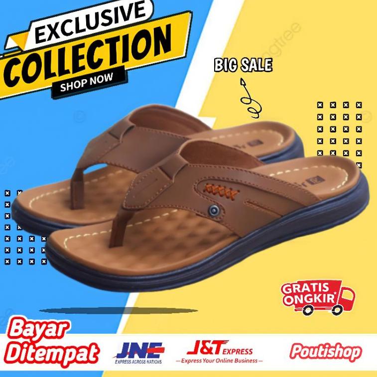 ㆅ Sandal Pria Casual Kulit Asli Kasual Sendal Kulit Asli Fashion Pria Cowok Fladeo Original Dewasa G