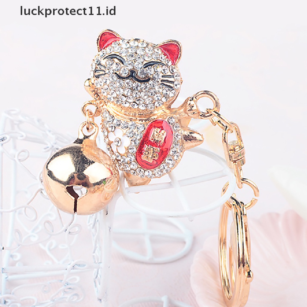 /Fashion Hot//// Gantungan Kunci Kristal Lucu Alloy Bell Besar Berlian Imitasi Jepang Lucky Cat Gantungan Kunci Mobil.