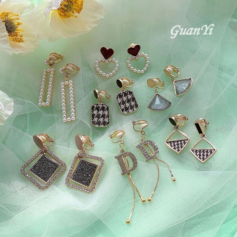 Klip Telinga Gaya Korea Klip Tanpa Tindik Anting Wanita retro Anting Musim Gugur Dan Dingin Anting Mutiara925Perak