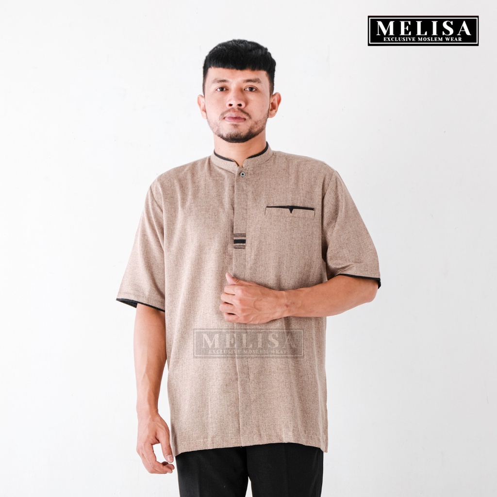 Baju Koko Pria Kemko Lengan Pendek Bahan Katun Madinah Premium Size M L XL Coklat