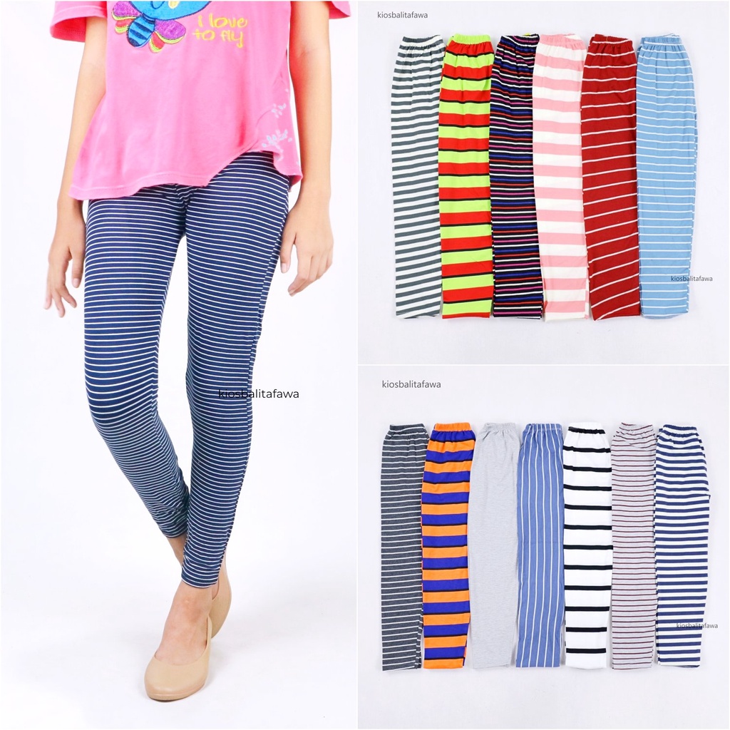 Legging Motif Salur Anak Uk 1-15 th / Leging Garis Celana Panjang Sport Stretch Lejing Laging Balita Remaja Cewek