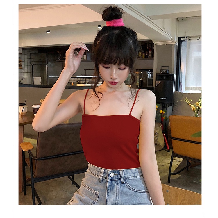 YIU YIU Rajut - Tanktop Knit Wanita Polos Tank Top Crop Tali Kecil Rompi Rajut