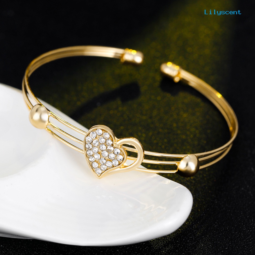 [LS] Berlian Imitasi Berongga Cinta Hati Kalung Bangle Cincin Anting Perjamuan Set Perhiasan