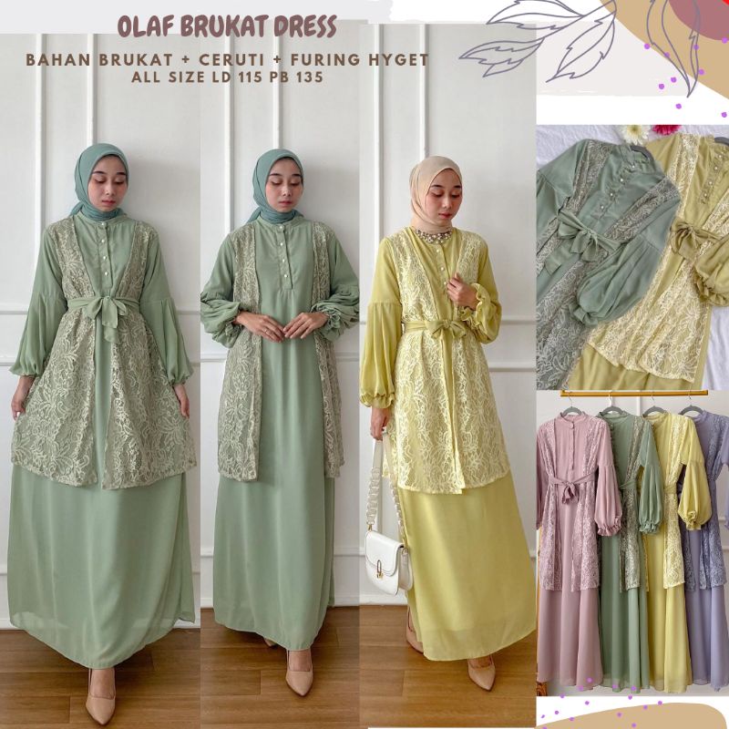 Olaf Brukat Dress Ld 115/Dress Brukat Sage/Dress Kondangan/Dress Pesta/Dress Remaja/Dress Maternity/Dress Seragaman/Dress Bumil