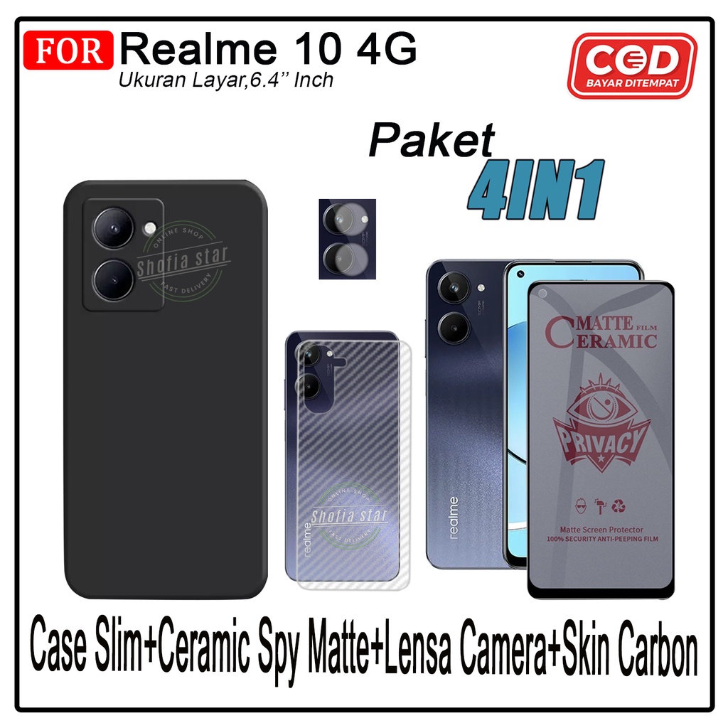 PAKET 4IN1 Case Realme 10 4G Softcase Slim Black Premium Casing Protect Camera