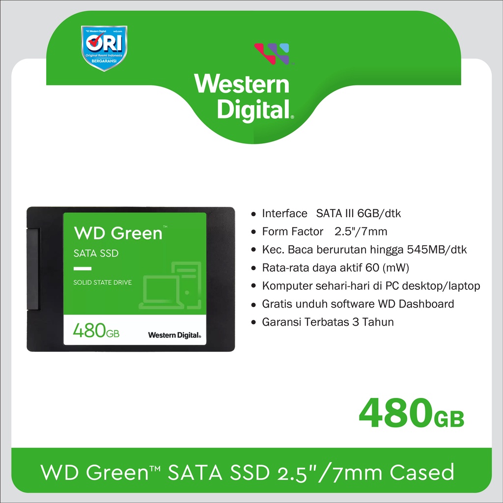 SSD WD Green 480GB 2.5&quot; SATA3 ORI - SSD PC Laptop Mini PC