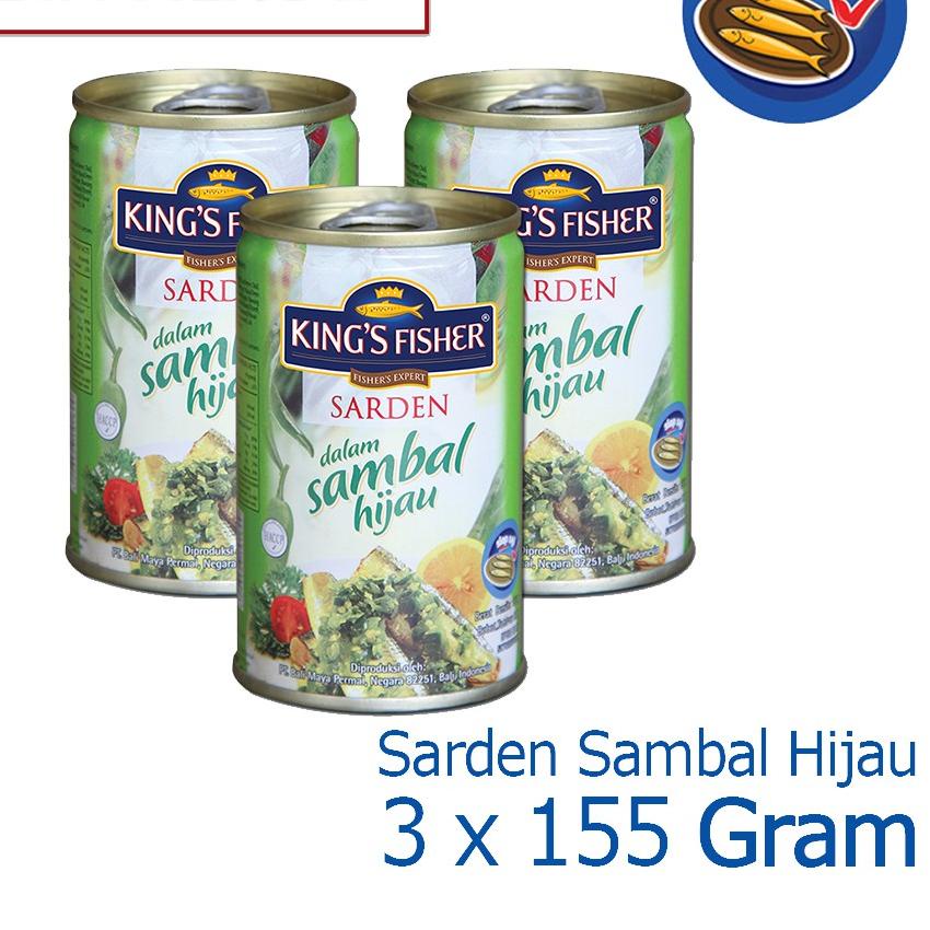 

Promo 9.9 King's Fisher Paket 3 pcs Sarden mini Sambal Hijau Makanan Kaleng 155 gr