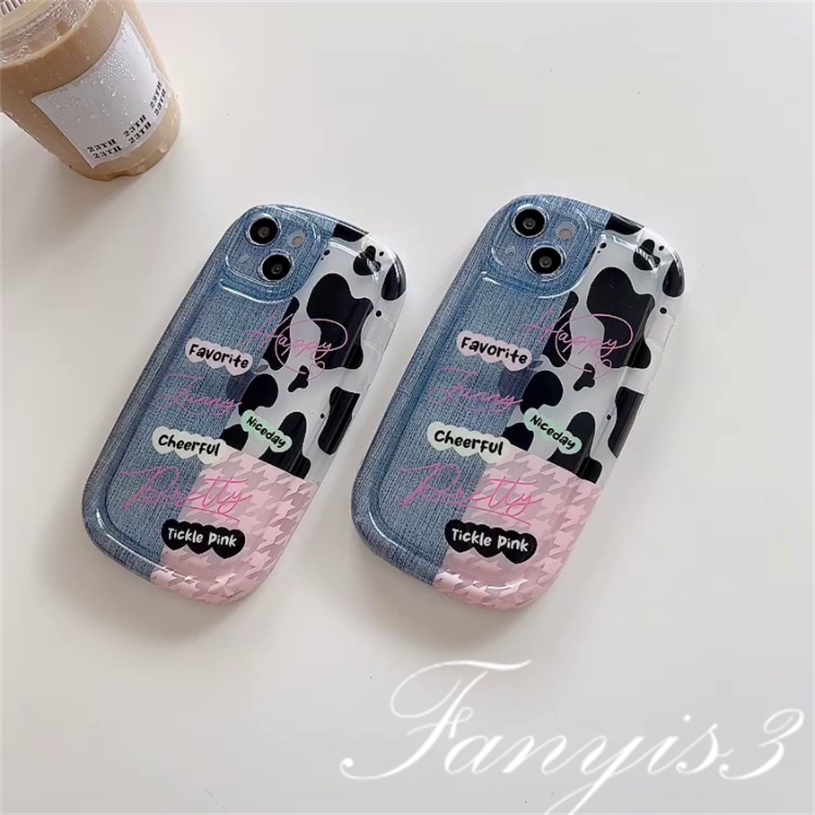 Compatible For IPhone 14 13 12 11 Pro Max X XR Xs Max 8 7 Plus SE 2020 Kompatibel Untuk Denim Cow Milk Phone Case Bening TPU Lembut Cover Pelindung