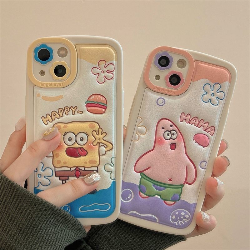 IPHONE Casing Ponsel Desain Print Ikan Jelly Kartun Spons Bayi Kompatibel Dengan Iphone12 13 14 11 Pro Max Rtfdg