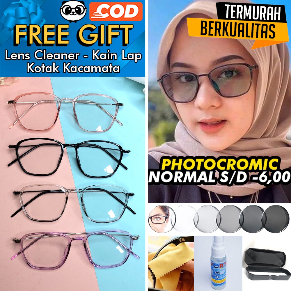 Kacamata PHOTOCROMIC 2189 Lensa berubah warna Anti Radiasi UV Sunglass Blueray Blulightcrmic Bluceromic Minus/Plus Korea Fashion Pria &amp; Wanita Kotak