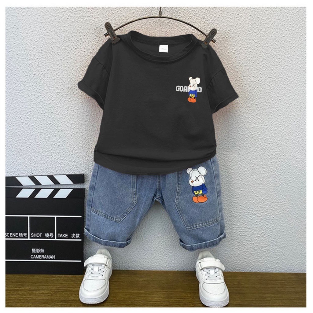 One set pakaian anak laki laki baju kaso celana jeans usia 1-5 tahu baju anak setelan anak pakaian anak