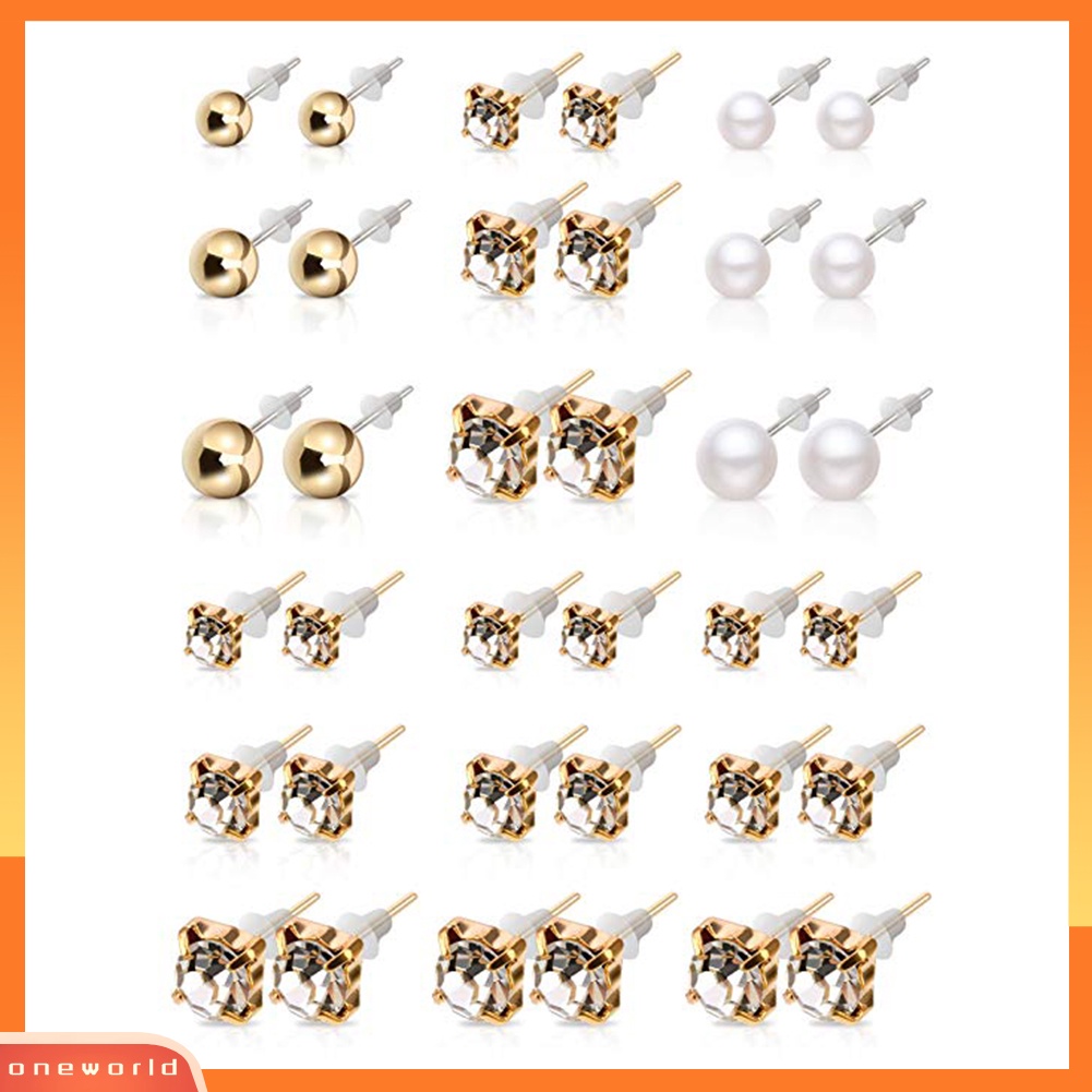 [WONE] 30pasang Wanita Hati Segitiga Mutiara Imitasi Berlian Imitasi Stud Earrings Set Perhiasan