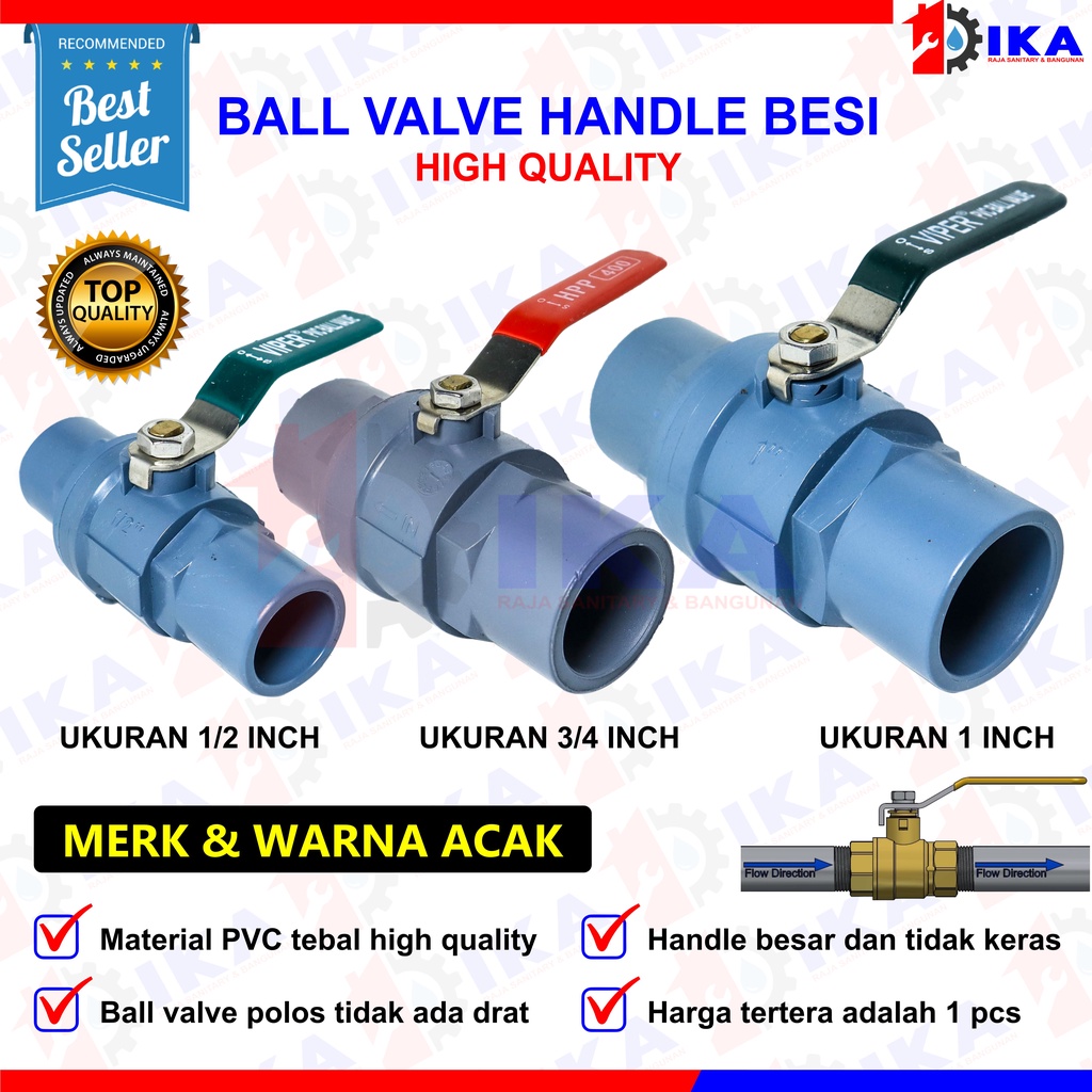 Ball Valve PVC Gagang Besi 1/2 Inci / Stop Kran Pipa Ballvalve PVC 1/2” / Stop Keran PVC 1/2 Inch