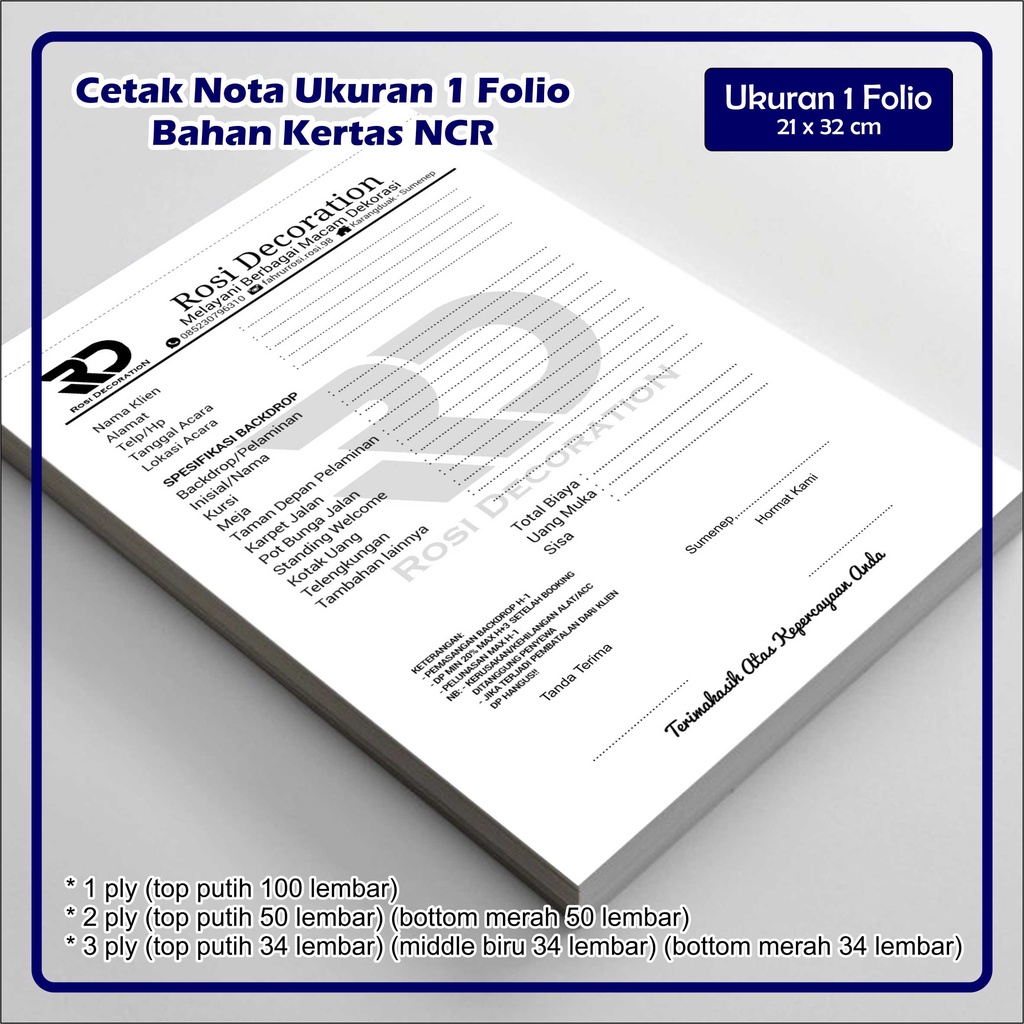 

Nota Ukuran 1 Folio Nota Toko Rangkap Nota Kontan Desain Custom Jual Ecer per nota
