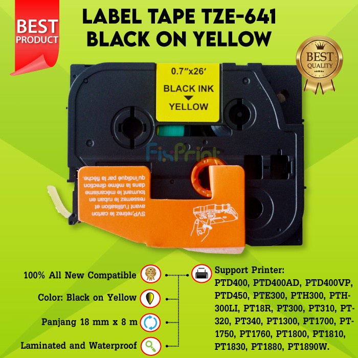 Label Tape Printer TZE-641 18MM Black On Yellow Casette TZE 641 TZE641