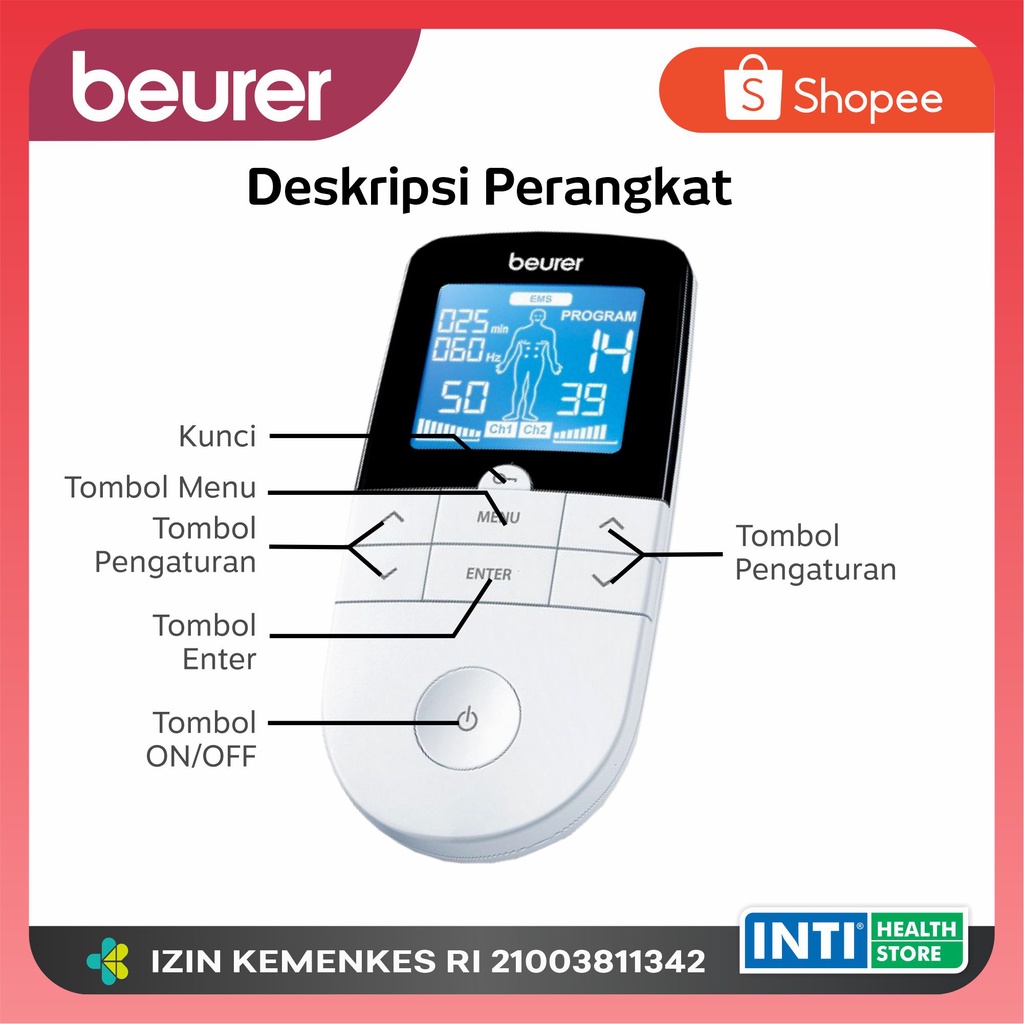 BEURER | 3in1 Digital TENS EMS MASSAGE EM49 | Terapi Otot Syaraf Pijat | Stimulator