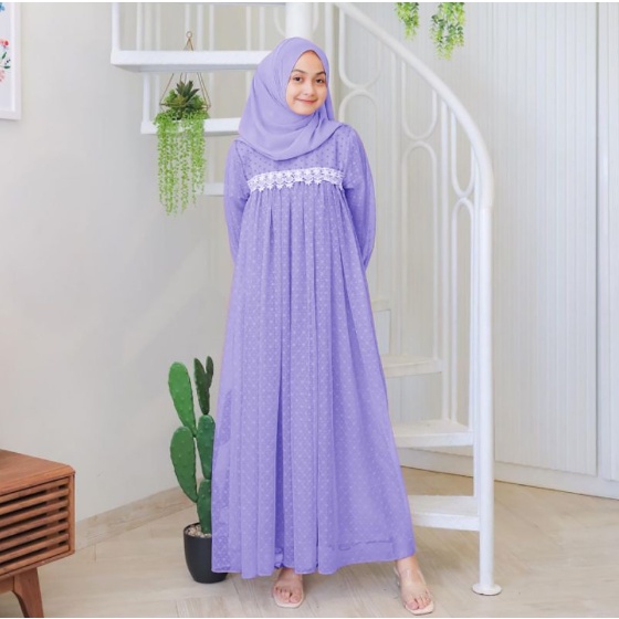 Dress Gamis Lilac Remaja Dewasa Pesta Kondangan Kekinian 2023 Ivora Moscrepe Tile Dot Ld 98 Fit To L