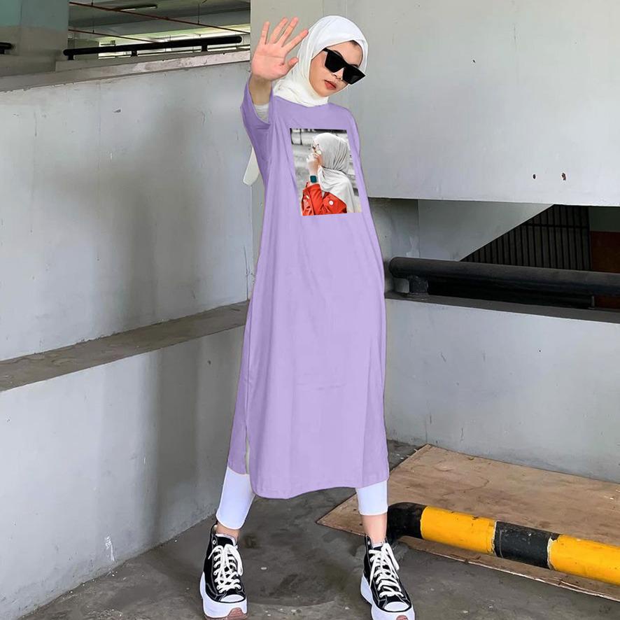 BAJU DRESS OVERSIZE TUNIK PREMIUM DTF HIJAB RED / DIGITAL PRINT