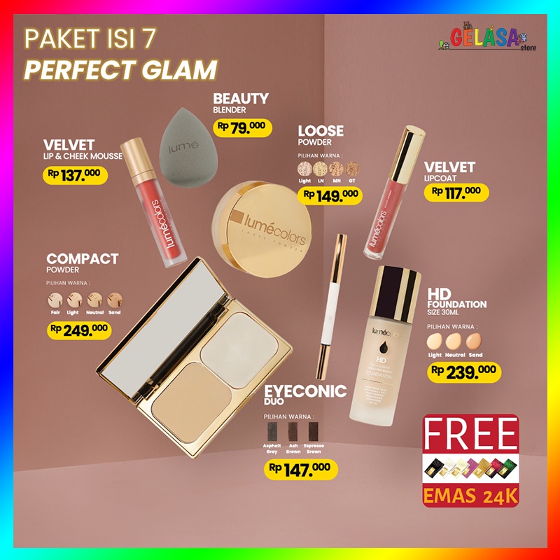 (Free Emas) Lumecolors Paket Bundling 7in1 Tahan Lama BPOM Original Perfect Glam