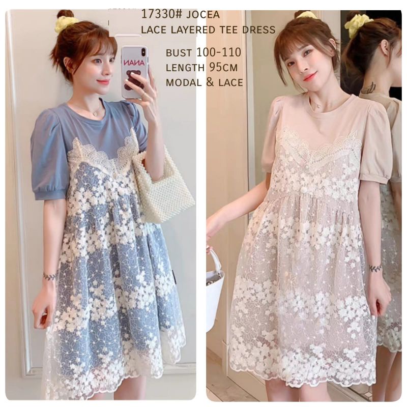 MDLV ~ 17330# Jocea Lace Layered Tee Dress Flower korea import