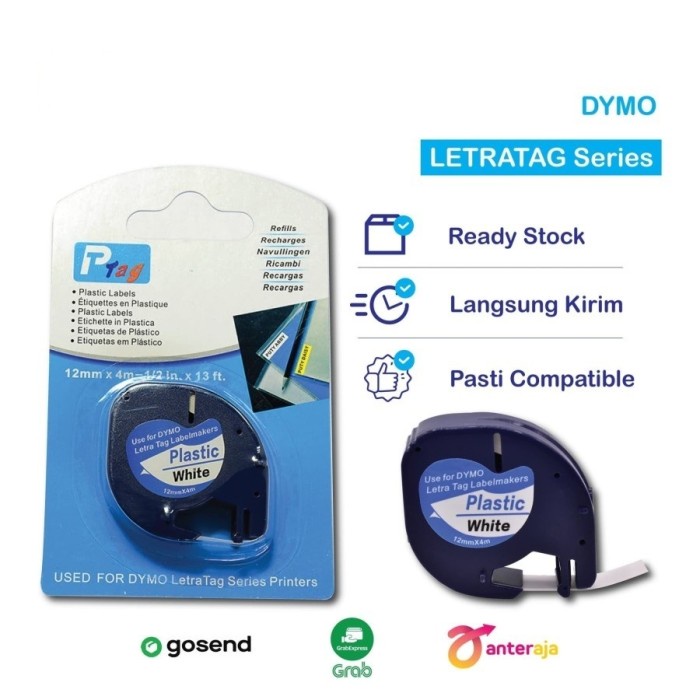 

CATRIDGE PITA LABEL PRINT REFIL ISI ULANG DYMO LETRA TAG WHITE 12MM