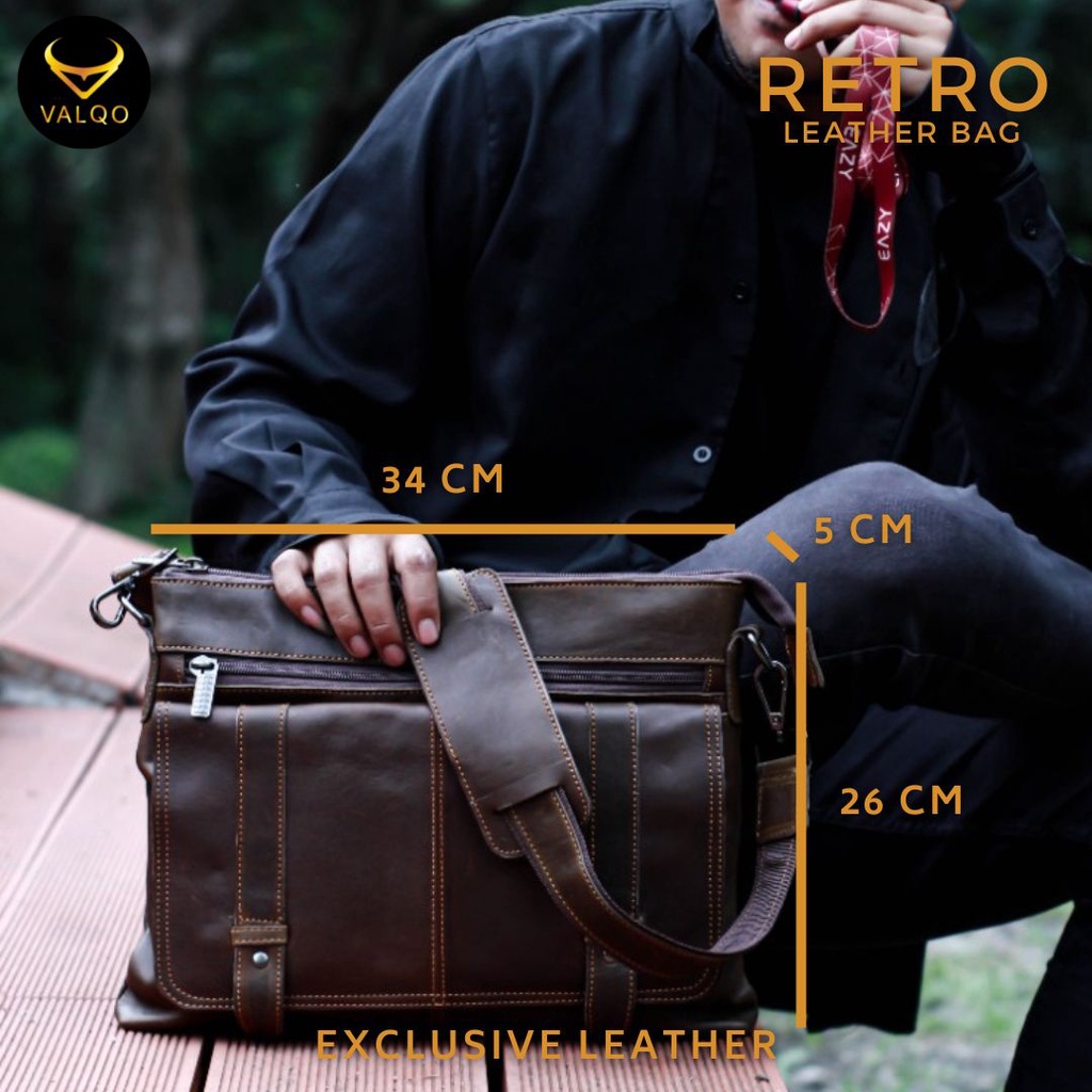 [VALQO] Tas RETRO Kulit Sapi Tas Kerja Case Tempat Laptop Messenger Bag Sling Selempang Pria Wanita