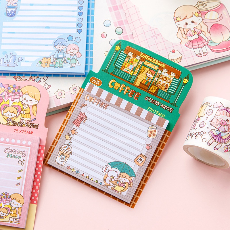 50lembar Kartun lovely Sticky Notepad Dapat Di Sobek DIY Untuk Anak Perempuan Remaja