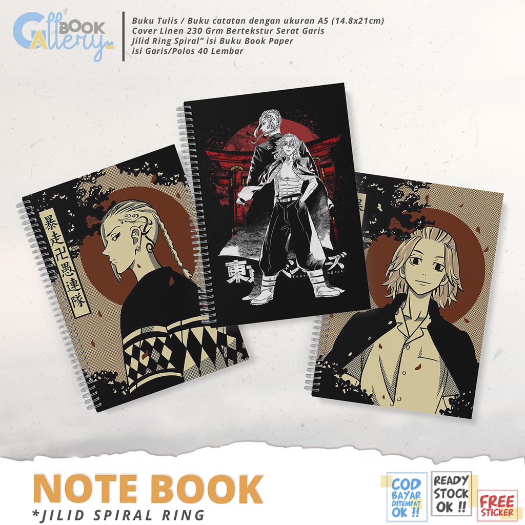 

[SP] Buku Tulis / Buku Catatan / Note book Anime Tokyo Revengers, Mikey X Draken Jilid Ring Spiral Dengan isi Book Paper Garis/Polos 50 Lembar Free Poster dan Stiker Ukuran A5