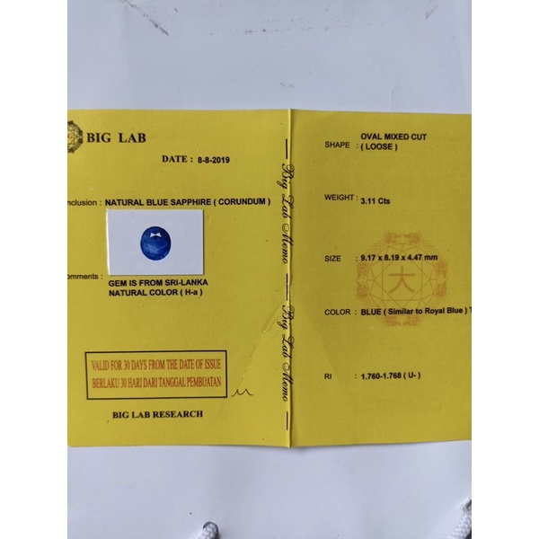 Cincin Batu Permata Natural Blue Sapphire H-a Ori