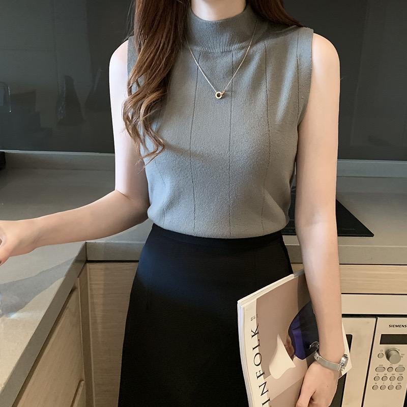 Turtleneck Wanita Tanktop Rajut AMANDA Garis Tengtop Tank Top Blouse Korean Lexbong Spandex Knit