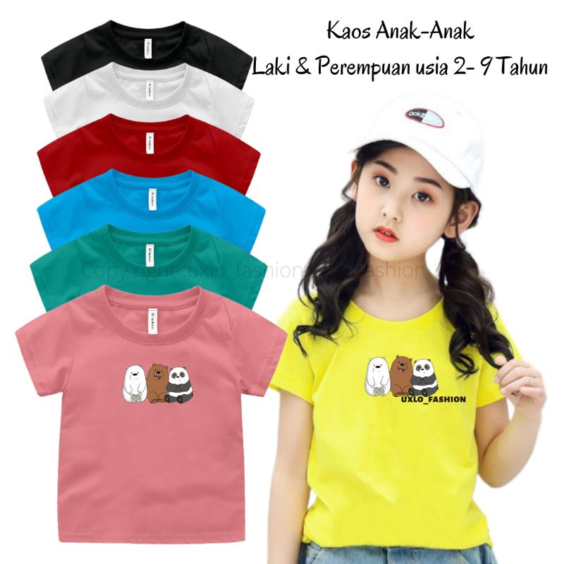 Baju Kaos Anak Perempuan Dan Laki Murah Umur 2-9Tahun Motif Kartun Bear Beruang Lucu Uxlo Fashion