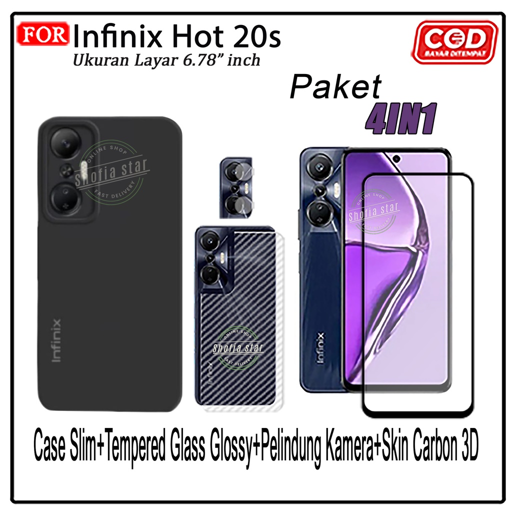 PAKET 4IN1 Case Infinix Hot 20s Hot 20i Hot 20 5G Hot 12 Play Zero 20 5G Smart 7 Softcase Slim Black Premium Protect Casing