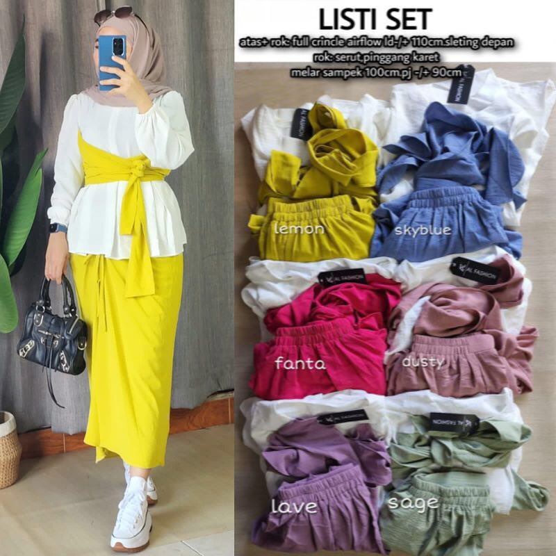 LISTY SET WD BAHAN CRINKLE AIRFLOW MOTIF POLOS UKURAN M L XL RESLETING DEPAN BUSUI FRIENDLY DPAAT BAJU ATASAN + ROK PANJANG SETELAN WANITA TERBARU KEKINIAN 2023 BAJU SET KOREAN STYLE MUSLIM ONE SET WANITA CASUAL VIRAL FASHION MUSLIM TERBARU