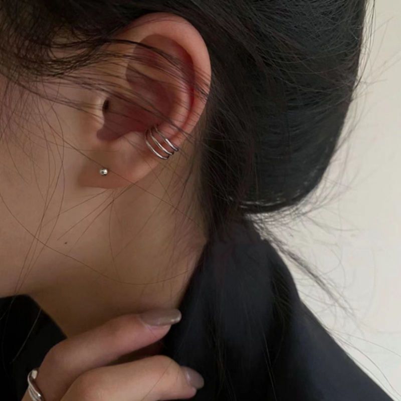 Magic789 3 Pcs Stylish Non Piercing Silver Geometris Klip Anting Set Untuk Wanita Perempuan Minimalis Cuff Earring Perhiasan Hadiah