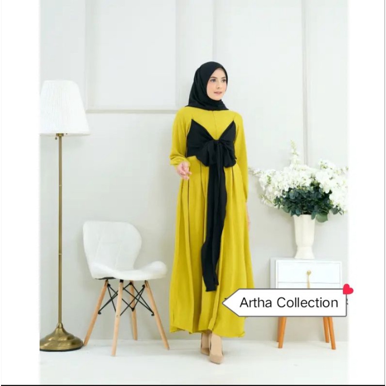 Gamis lesti busui kombi tali bahan crinkle airflow terbaru