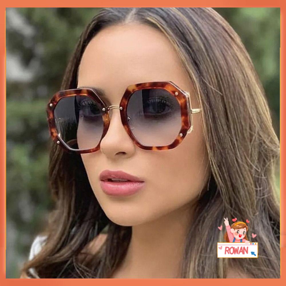 R-flower Kacamata Hitam Poligonal Wanita Vintage Oversized Metal Sun Glasses