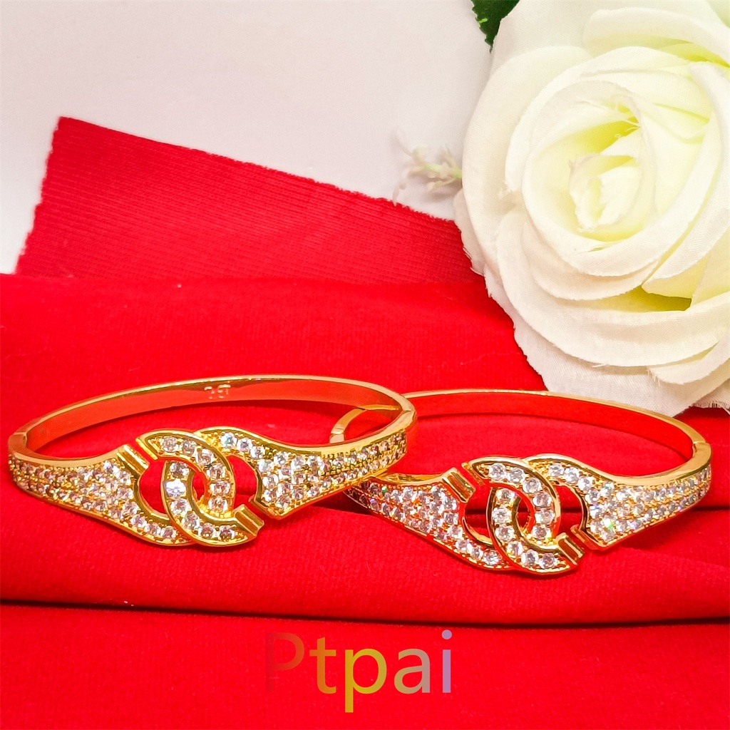 gelang tangan wanita Xuping berlapis emas dengan mata zicron Bracelet lapis emas