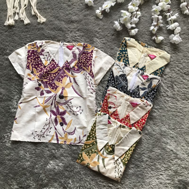Blus Batik Anak Anggrek Putih Merah Hijau Navy Toska Ungu Blus Batik Anak Perempuan Bahan Halus