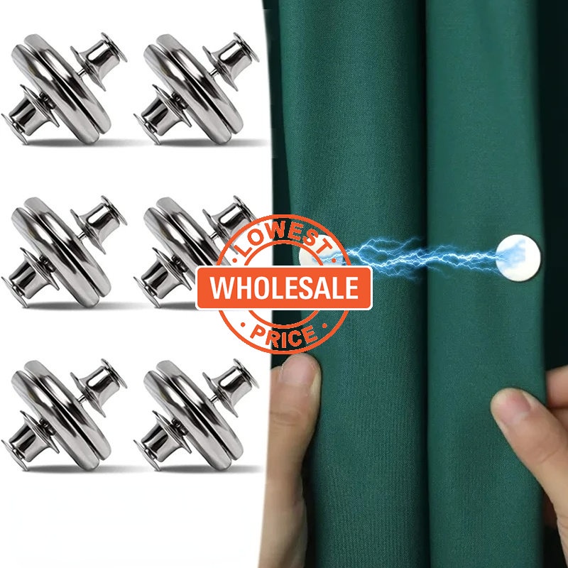 [Grosir] Aksesoris Rumah Tirai Logam Tirai Kancing Tirai Magnet Klip Tirai Tirai Pakaian Dilepas Gratis Meninju Magnet Gesper Keperakan Alloy Dua Sisi DIY