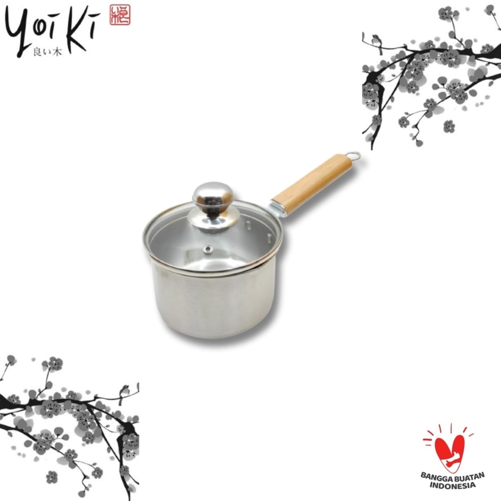 COVERED MILK PAN 14 CM | PANCI SUSU STAINLESS | PANCI STENLIS | PANCI GAGANG KAYU | PANCI KECIL GAGA