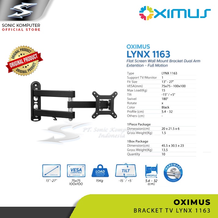 Bracket LCD LED TV Monitor Oximus Lynx 1163 13&quot; - 27&quot;