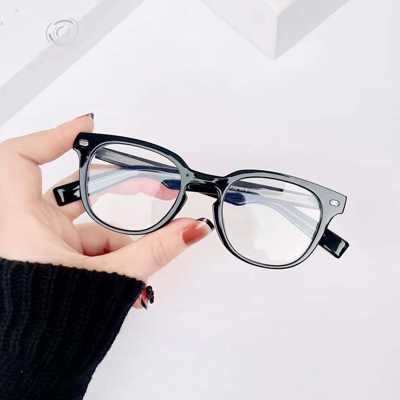 (YUZHU) Korea Fashion Niche Kacamata Hitam Vintage Mode Bingkai Bulat Anti UV Kacamata Hitam Anti Cahaya Biru Eyeglasses Unisex