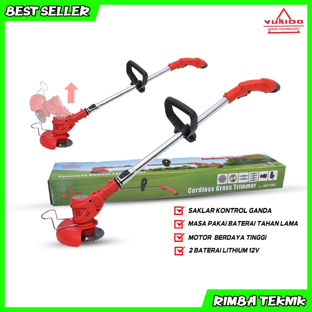 Mesin Pemotong rumput Yukido alat potong rumput batrai 12v set tinggal pakai yukido potogn rumput cordless 2 batrai