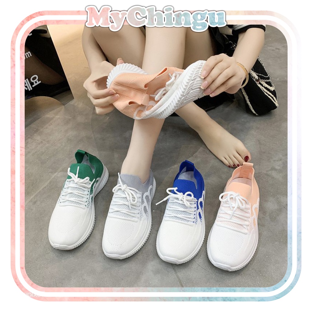 ❀ Chingu ❀ SEP021 (Tanpa Kotak) Sepatu Sneakers Wanita Simple 2 Warna Sporty Model Korea Fashion Casual Sport Santai Olahraga Import